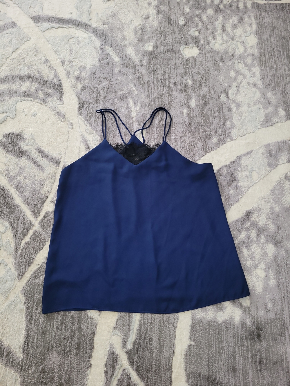 Lace-Trim Navy Satin Spaghetti Strap Cami Size L